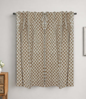 Handmade Block Print Cotton Curtain Gurukul Red & Green, Semi Sheer Window Drapes