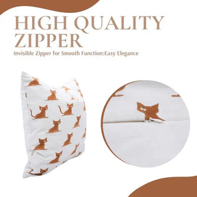 Unique Hand-Carved  Block Print Thick Cotton White Pillow Cover  - Cat