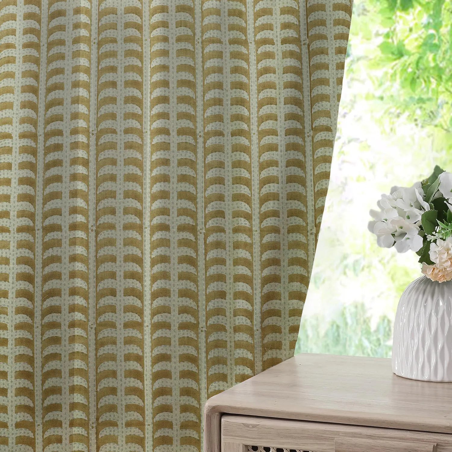 Unique Block Print Thick Linen Window Curtain - Garud