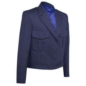 Blue Cropped Blazer with Stripes and Magnetic Snap Fastening
