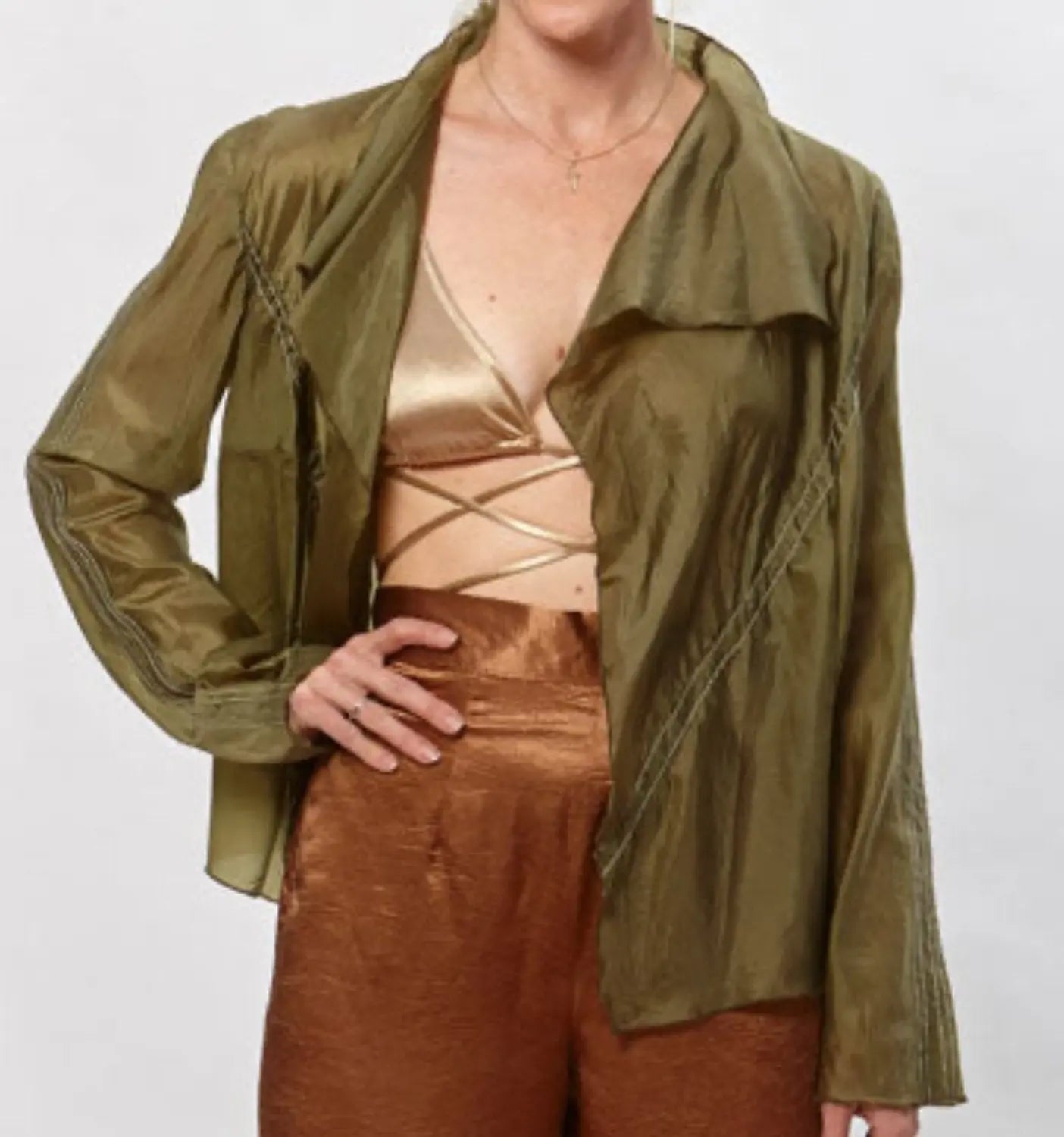 Elinor Flutter Front Parachute Jacket-Olive