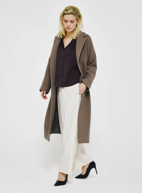 Herringbone Virgin Wool Wrap Coat