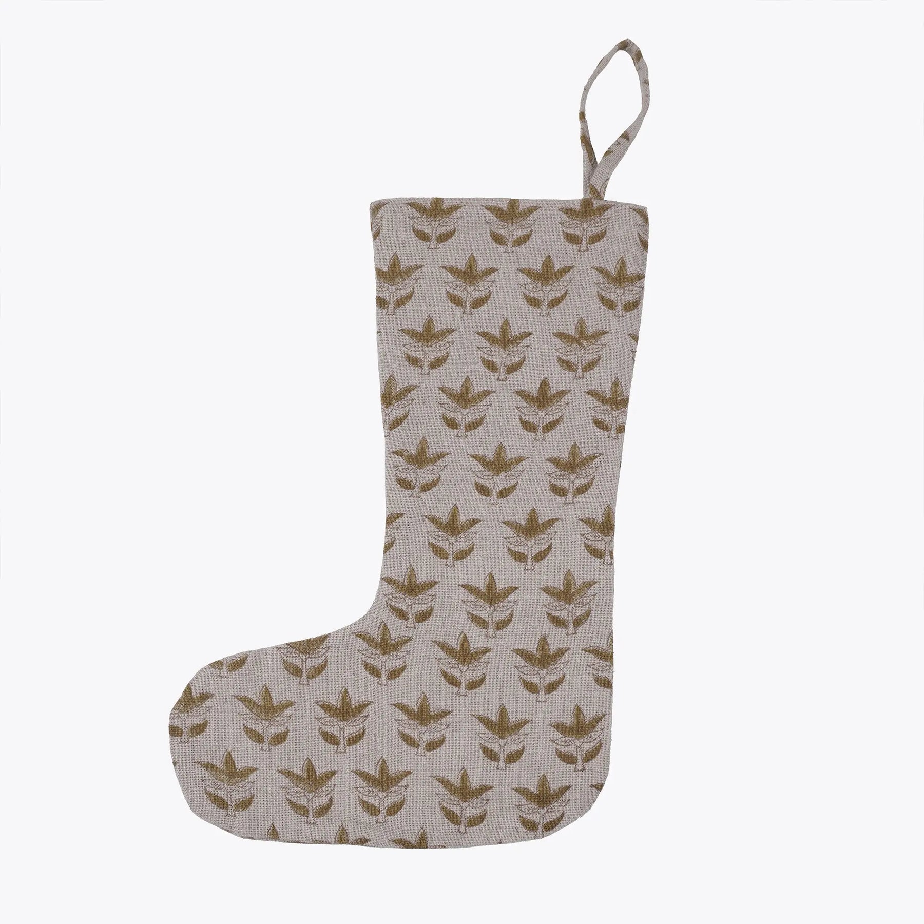 Floral Block Printed Thick Linen Christmas Tree Stocking - 7 Patti