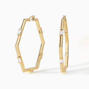 The Claire Hexagon Hoop Earrings - Large