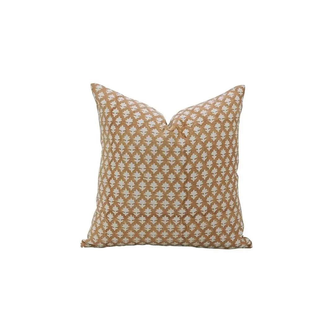 Unique Handmade Design Block Print Pure Linen Pillow Cover- Pink City