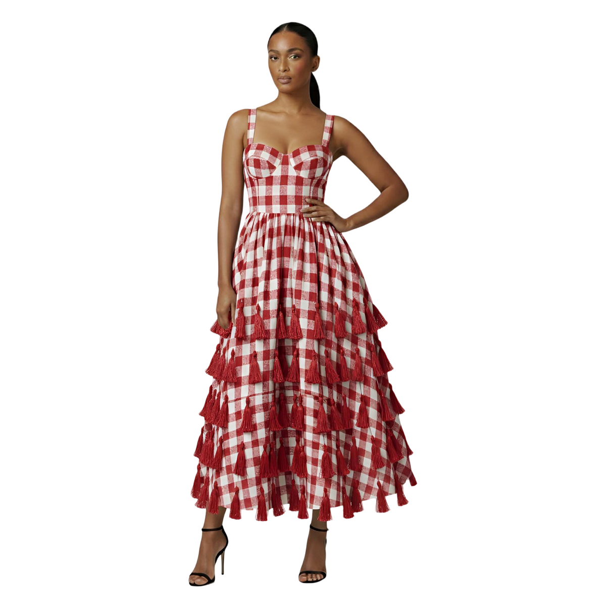 Amira Luxe Gingham Corset Dress with tassels
