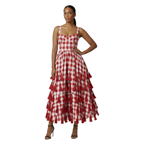 Amira Luxe Gingham Corset Dress with tassels