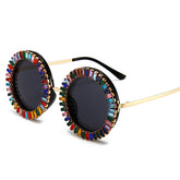Luxury Brand Designer Round Diamond Sunglasses Women Fashion Vintage Party Travel Steampunk Sun Glasses Sexy Ladies Shades UV400