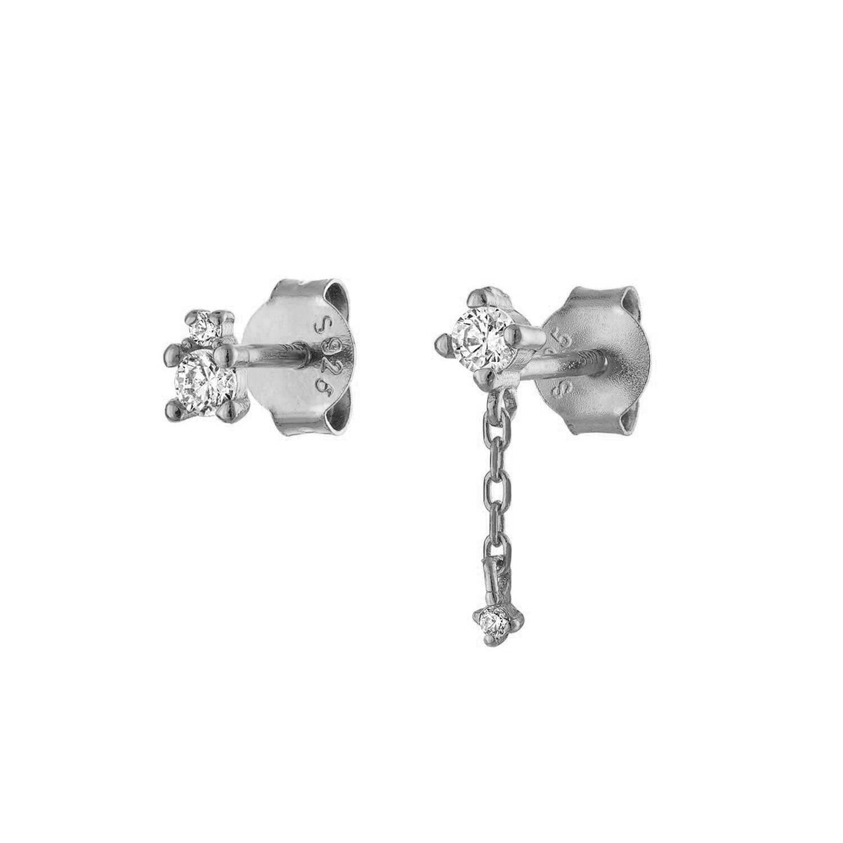 Asymmetrical Pave Set Silver Earring Stud