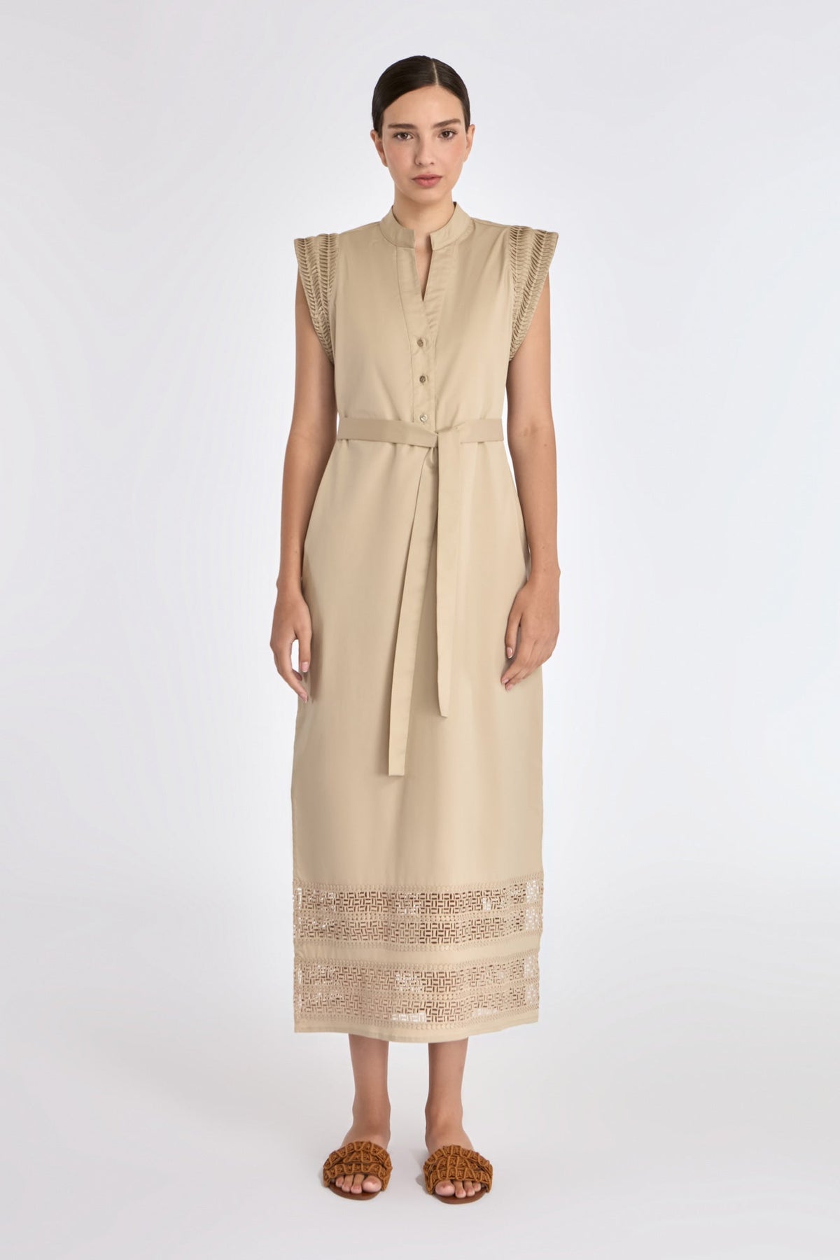 Maki Nehru Collar Dress | Ecru