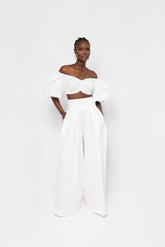 Linen KIARA Wide Leg Pants in White