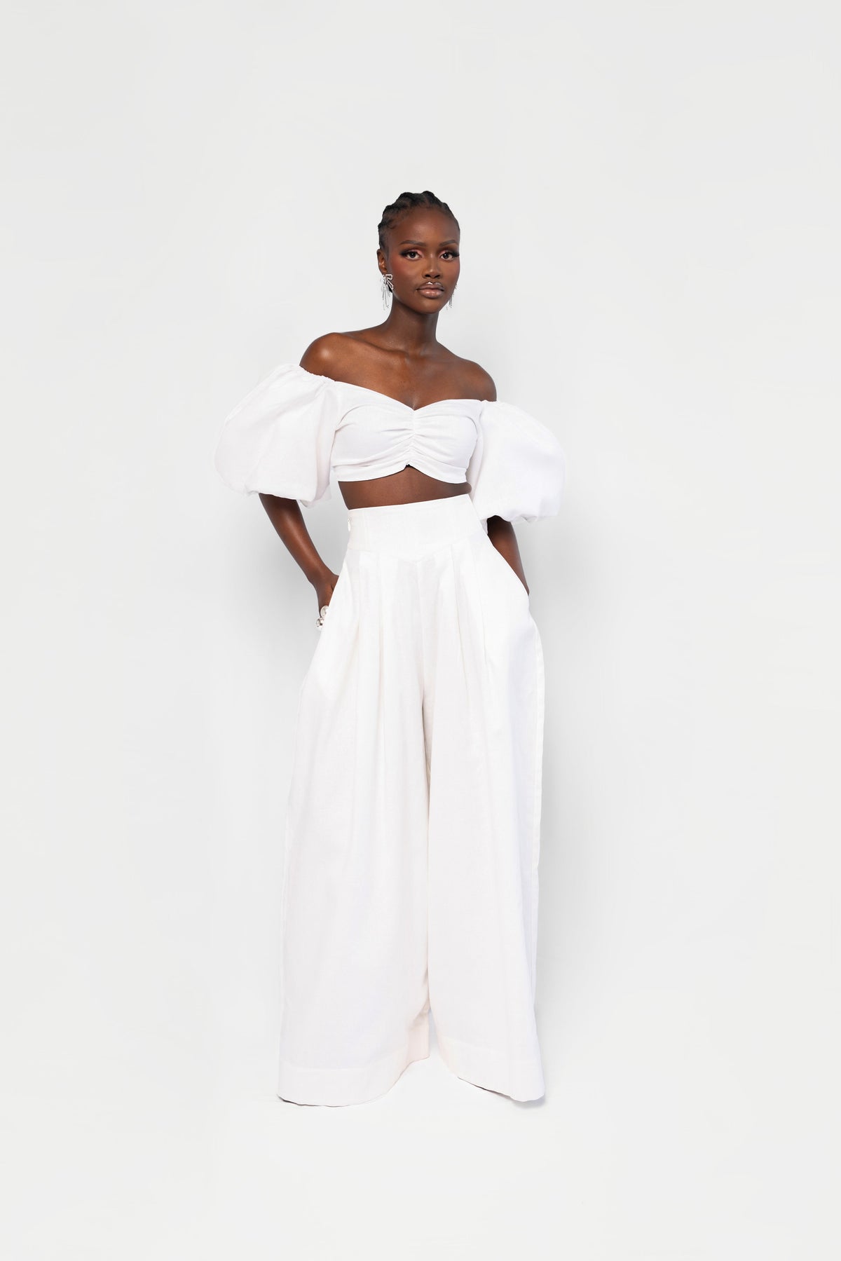 Linen KIARA Wide Leg Pants in White