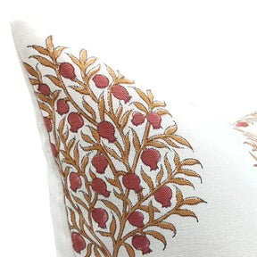 Boho  Handmade  Block Print Design Thick Cotton White Pillow Cover- Anar