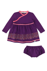 Mixed Up Clothing Long Sleeve Ruffle Trim Dress and Bloomer Set Purple Multicolor