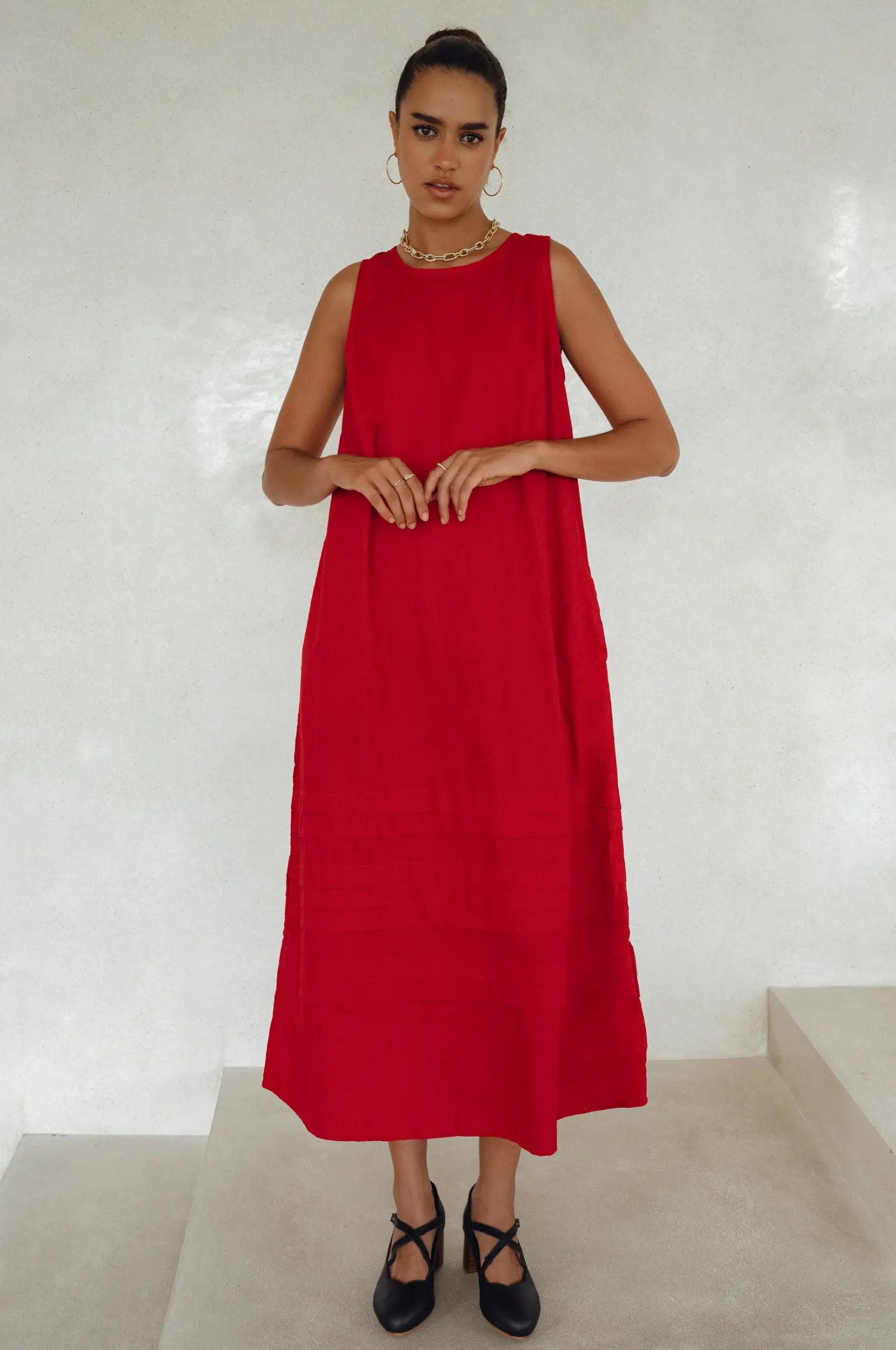 Beloved Cara Slip on Cotton Maxi Dress - Red