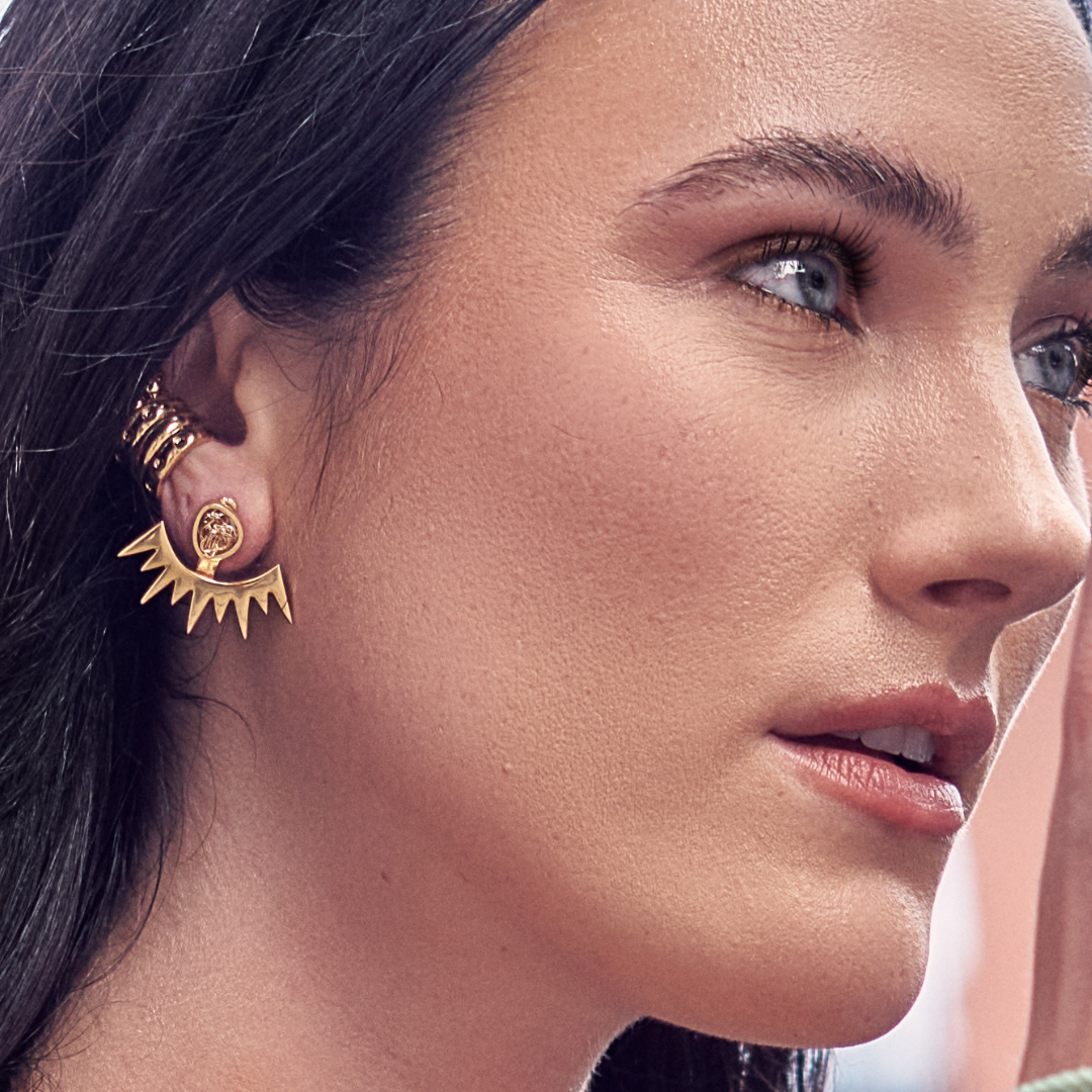 Elegant Gold Stud Earrings with Customizable Ear Jackets