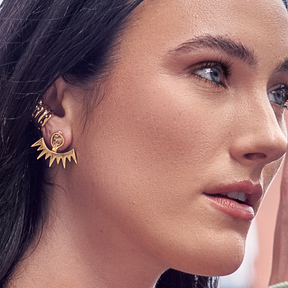 Elegant Gold Stud Earrings with Customizable Ear Jackets