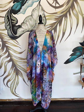 Silk Purple Print Kamala Kimono