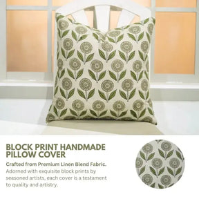 Natural Printed Linen Blend Pillow Cover - Genda Pushp