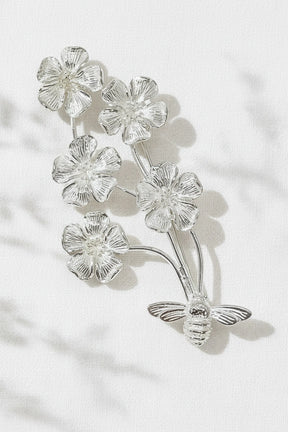 Silver Bee Floral Brooch