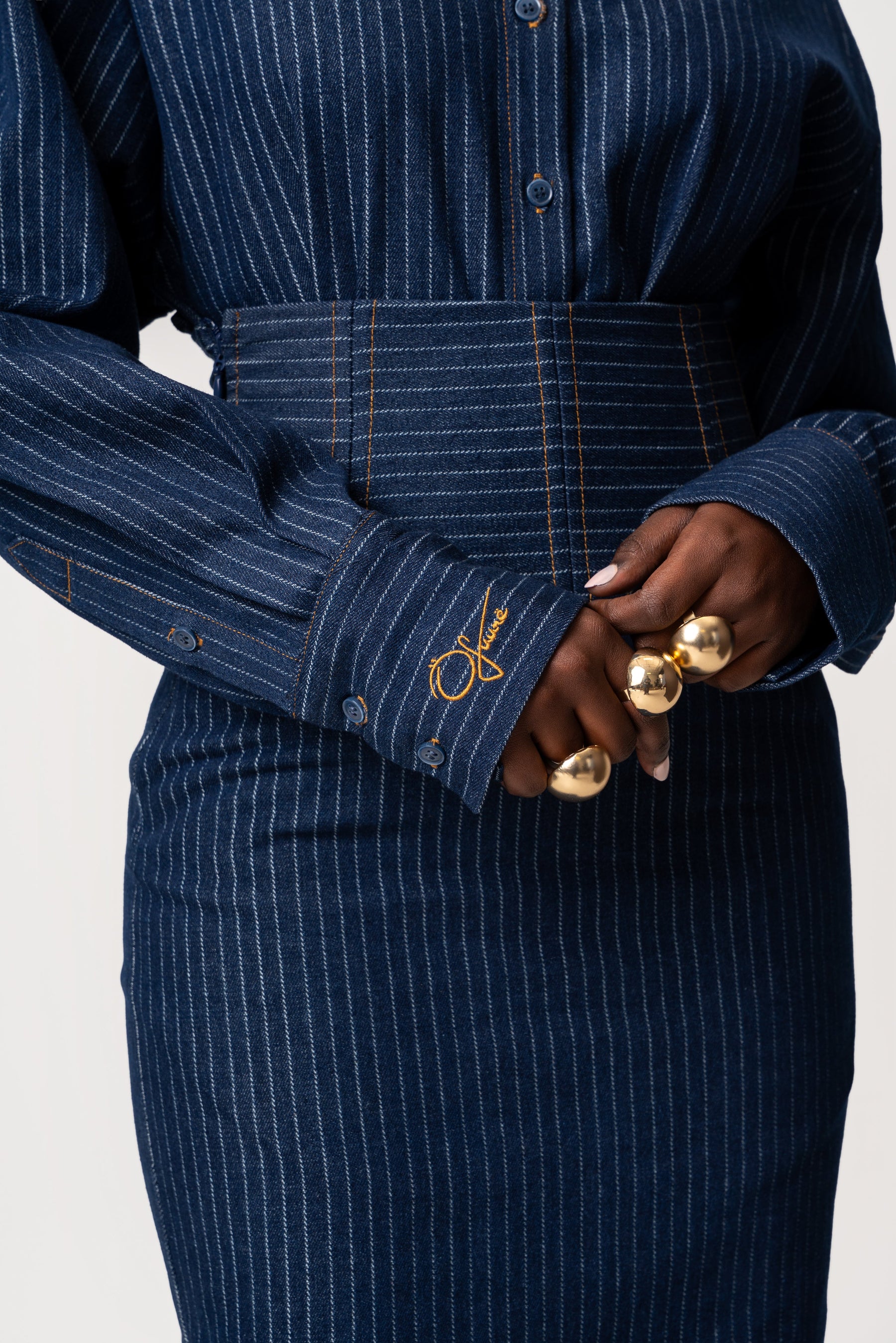 Denim Pinstripe RUE Button Up Shirt