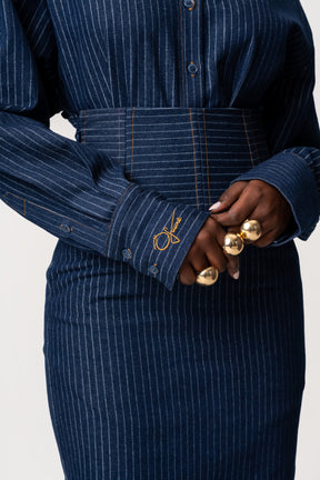 Denim Pinstripe RUE Button Up Shirt