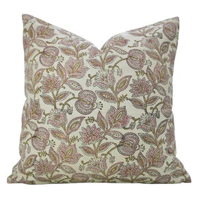 Natural Block Print Linen Blend Pillow Cover - Custard Apple