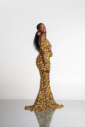 SAKI OFF SHOULDER MAXI MESH DRESS