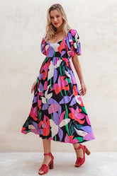 Violeta Puff Sleeve Midi Dress - Hawaii