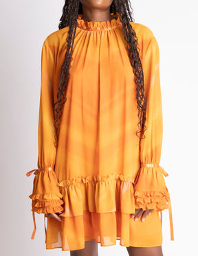 Ruffle Neck & Tiered Hem Mini Dress – Sunset Ember