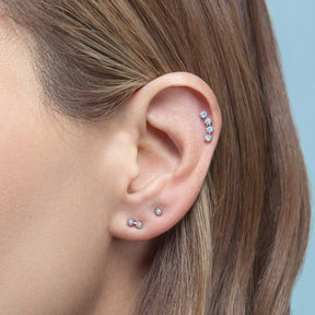 3 Flower Climber Gold Earring Stud Set Pave Pearl Sterling Silver