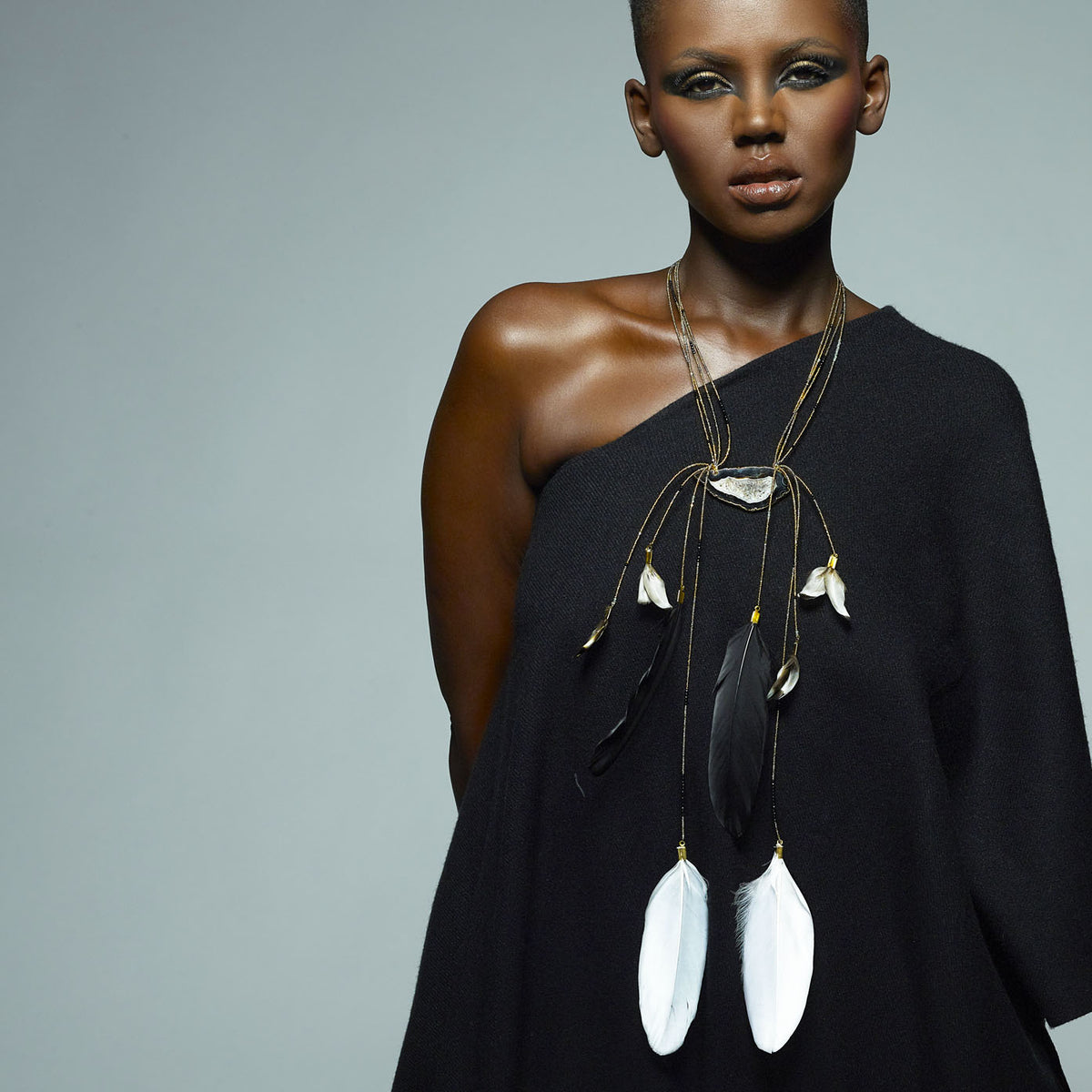 Aruna 24K Gold Agate Feather Cascade Necklace