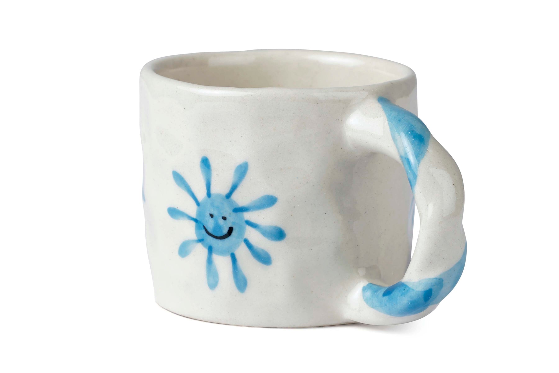 Handcrafted Blue Sun Ceramic Mug - 2.5 x 3 Inches - Set of 4