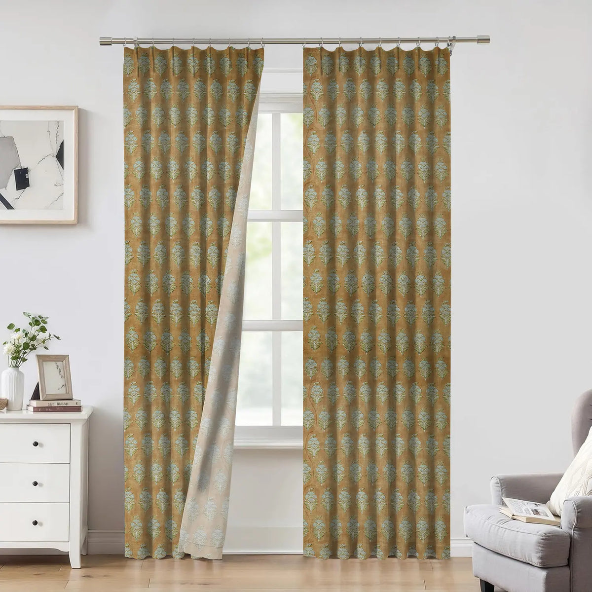 Modern Design Pure Linen Pleated Curtain - Mor Mukut
