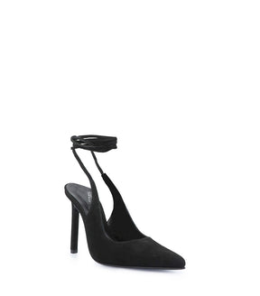 Sleek Black Suede Ankle Strap Heels Tale