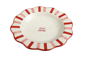 Ceramic Bon Appétit Striped Dinner Plate,  Pink - 10 x 10 x 1.25 Inches