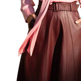Genuine Sheep Leather Belted Midi Skirt