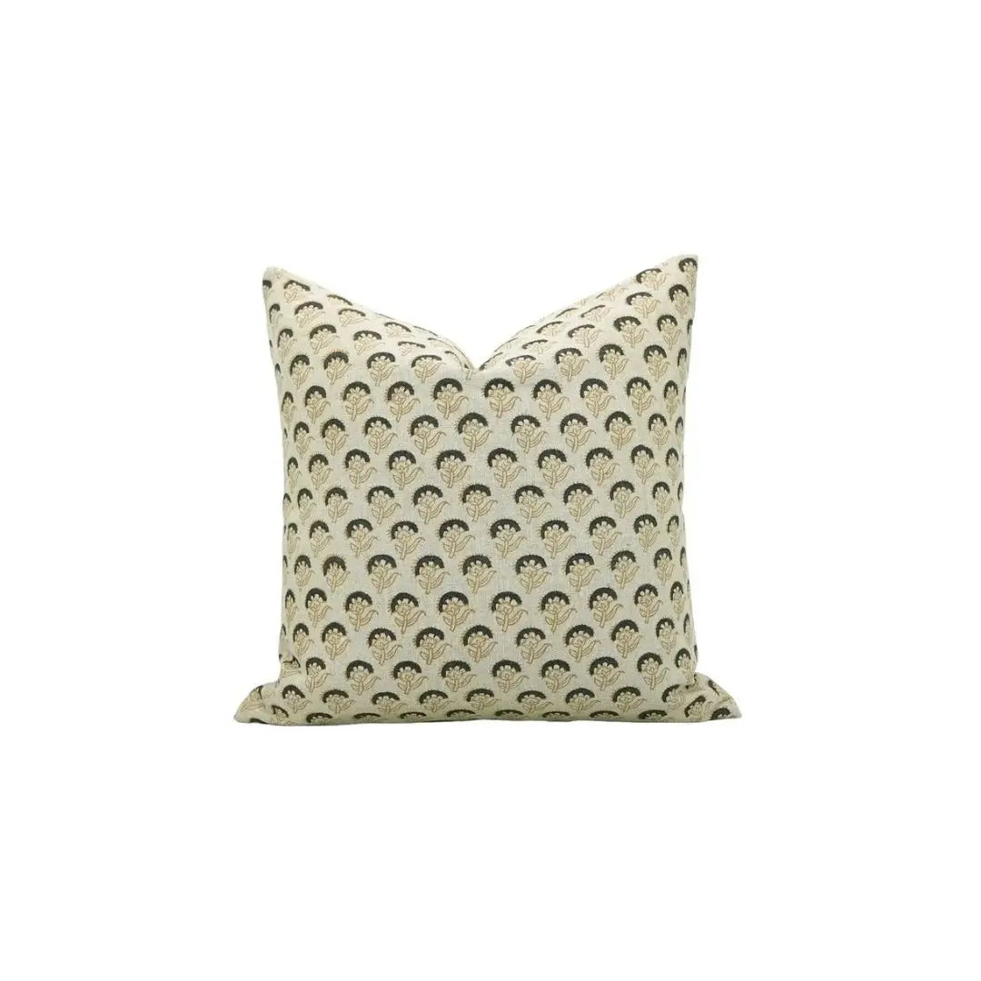 Traditional Handmade Block Print Boho Pure Linen Pillow Cover- Juju Flower