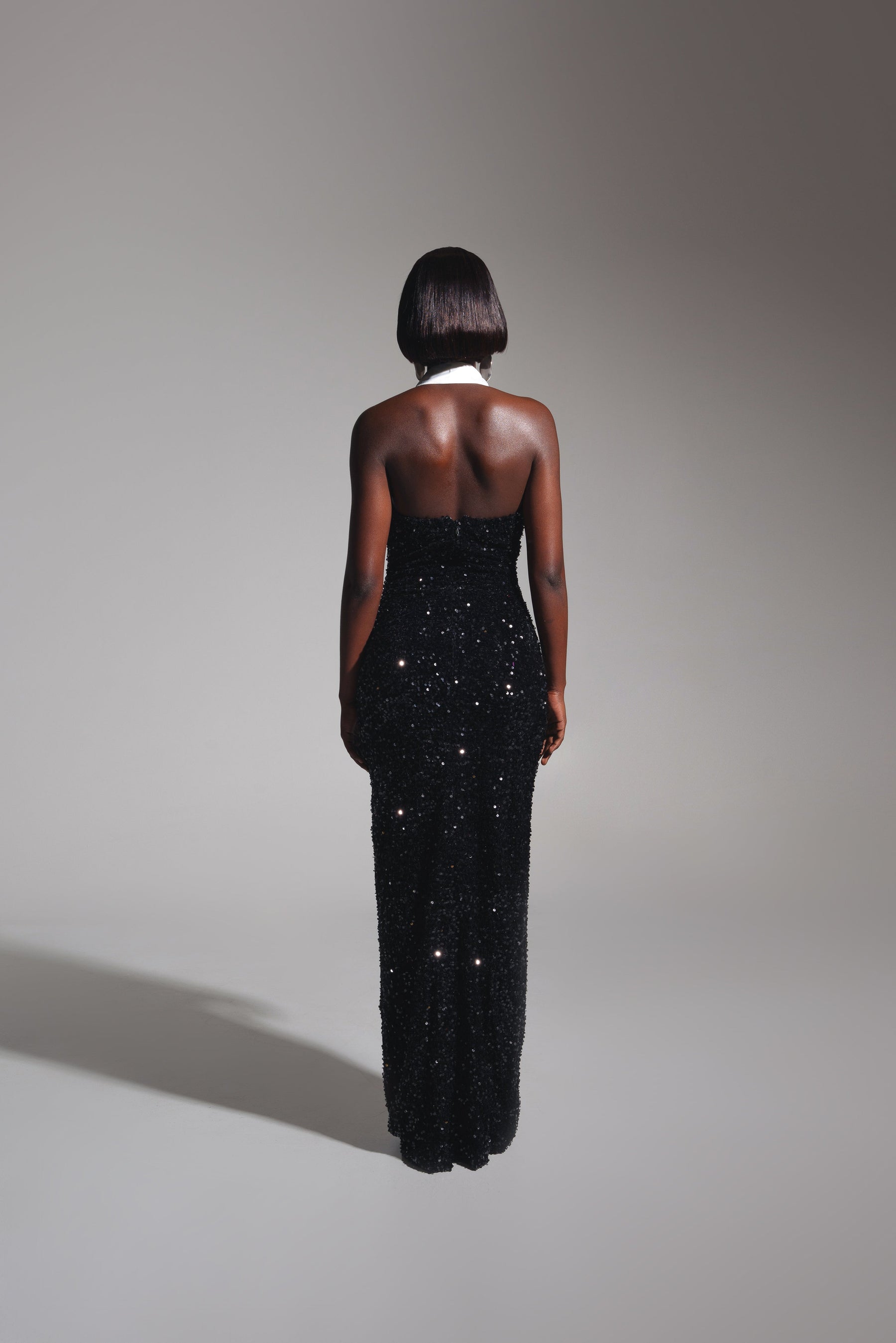 RIA Halter Sequin Maxi Dress in ONYX
