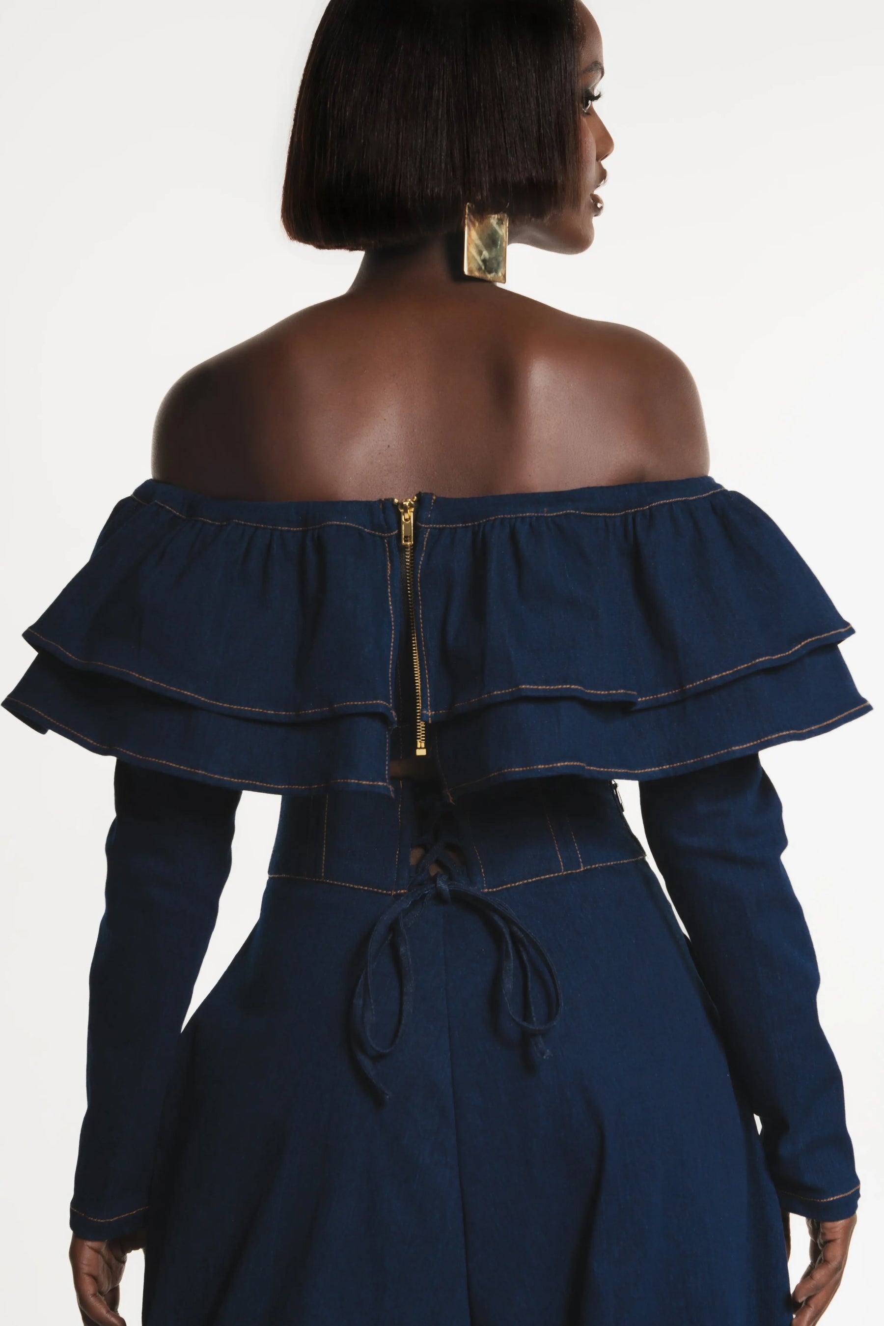 Denim Dija Ruffle Crop Top
