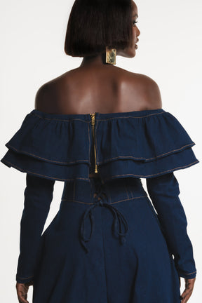 Denim DIJA Ruffle Crop Top