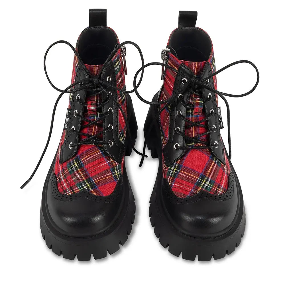 Red-tartan Women's Chunky Platform Boots