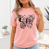 Floral Butterfly Split Wings Graphic T-Shirt | Light Pink Botanical Nature Cotton Tee