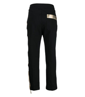 Black Cotton Sweatpants With Laminated Band