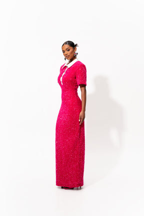 DAYA Sequin Maxi Dress in FUCHSIA