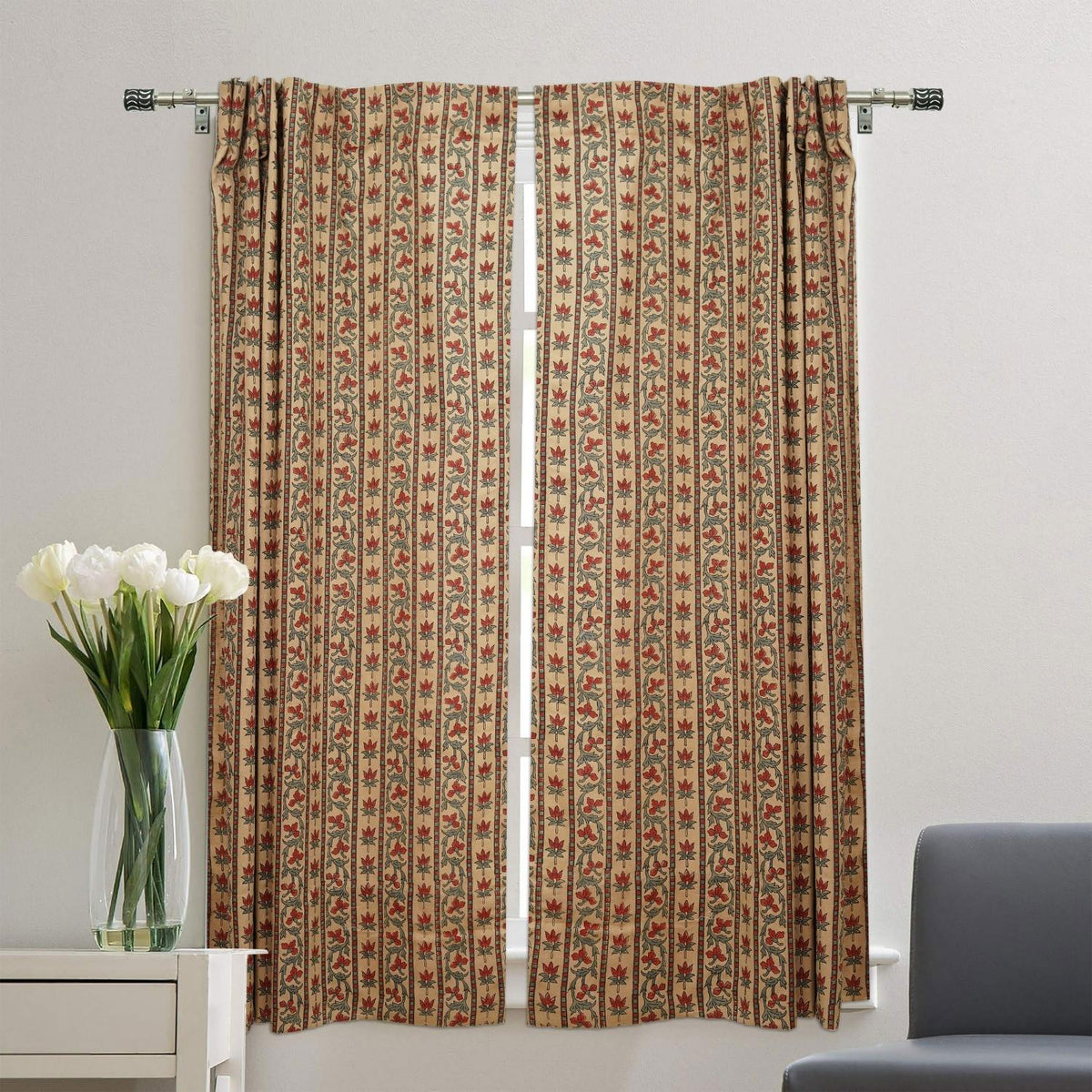Decorative Block Print Viscose Colored Linen Curtain - Laxmi