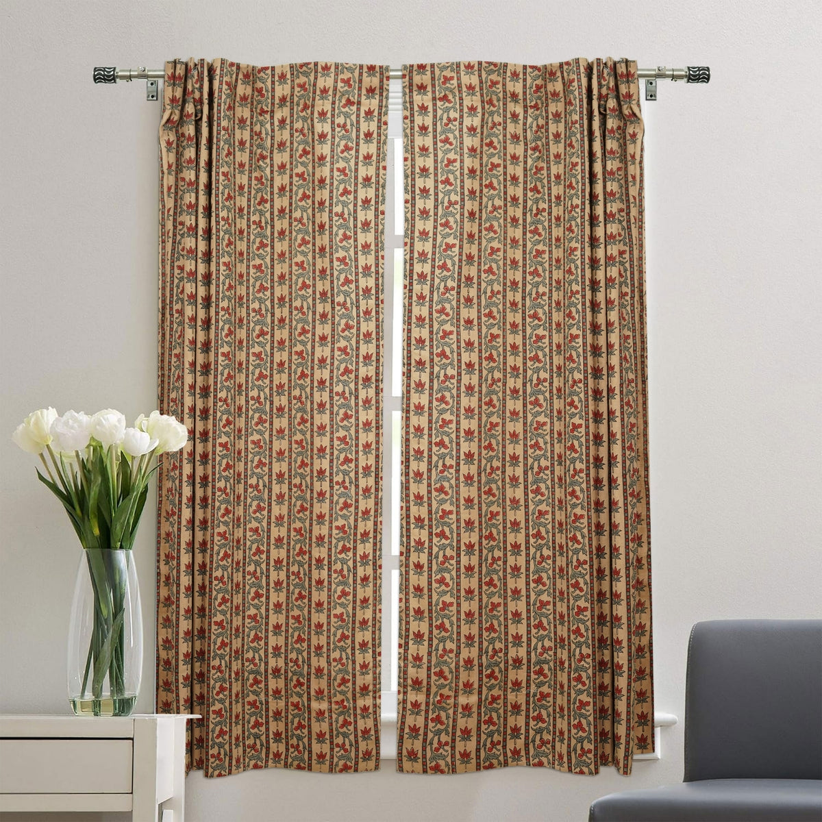 Decorative Block Print Viscose Colored Linen Curtain - Laxmi