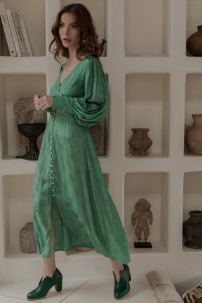 Juliette Pearl Buttons Midi Dress - Pearl Sage