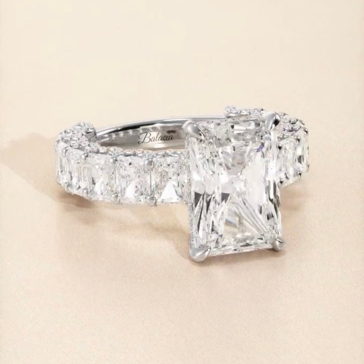 Radiant Cut Iced Out Engagement Ring with Radiant Cut Side Diamonds