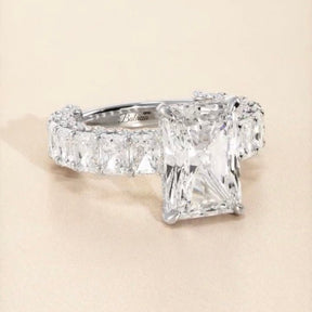 Radiant Cut Iced Out Engagement Ring with Radiant Cut Side Diamonds